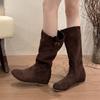 2025 New Women High Boots Knee High Flats Shoes Winter Casual Suede Retro Goth Woman Chelsea Boots Buckle Botas Mujer