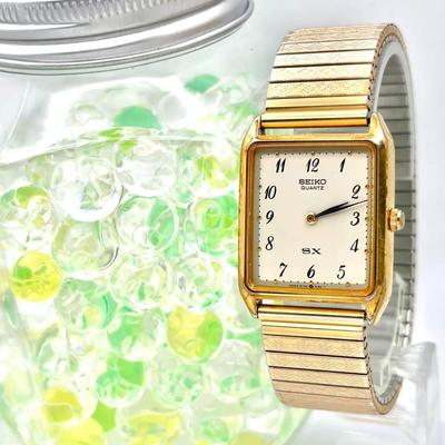 Used [New Battery] SEIKO SX Men's Watch Gold Rectangular 5Y00-5000 680495