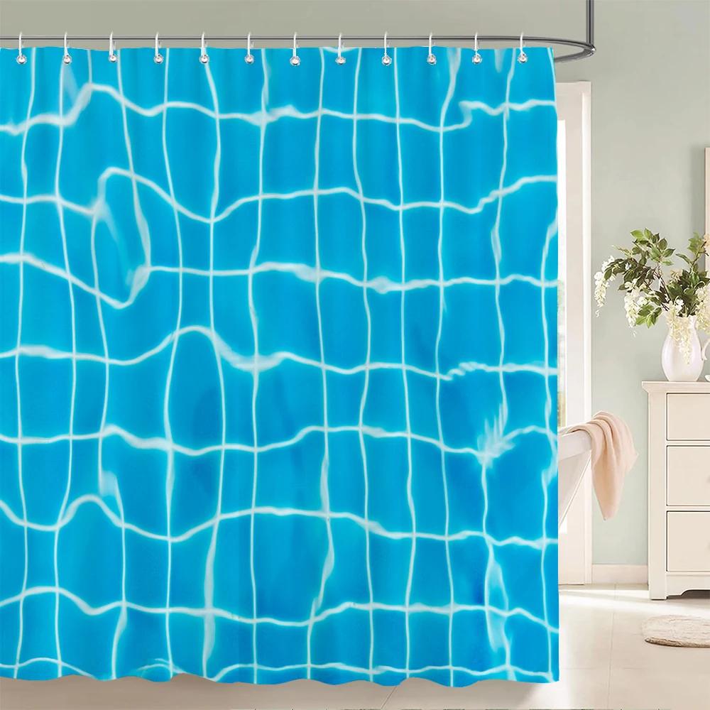 1 pc Blue minimalist art water ripple printing polyester material shower curtain waterproof fabric, bathroom partition curtain