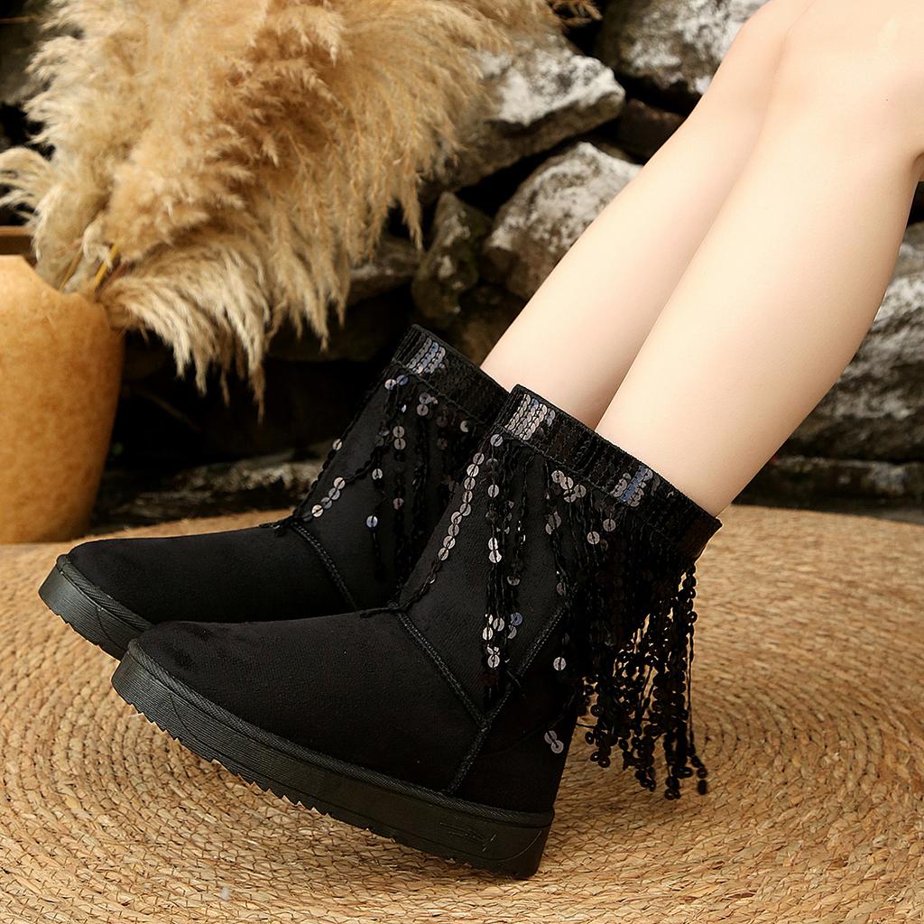 Women Snow Boots Bohemia Embroidery Fringed Decoration Boots Women 2025 Winter Platform Ankle Boots Thick Bottom Shoes Women