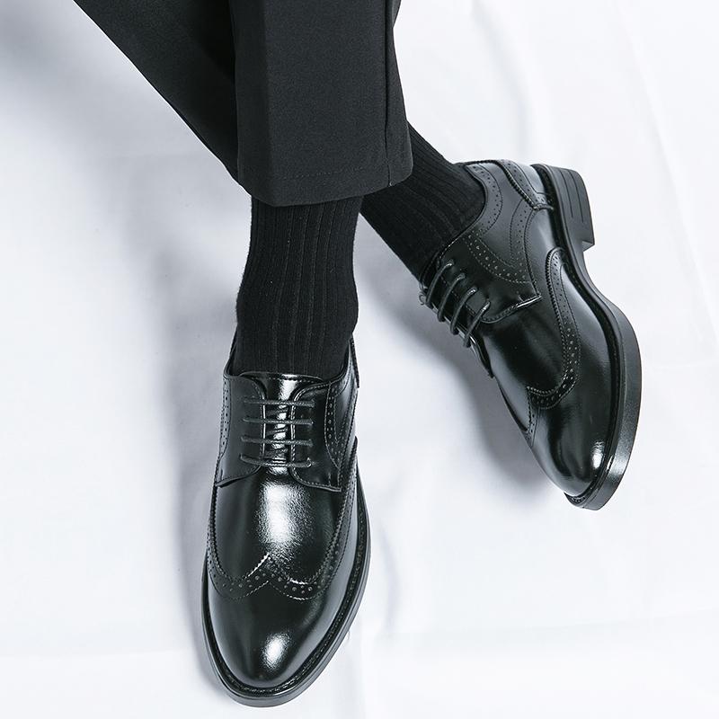 New Men Leather Platform Oxfords Lace-up Thick Male Derby Shoes Casual Loafers Mens Pointed Comfortable Business Leather Shoes