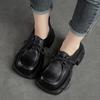 Shanghai Retro Platform Thick Sole Lace-Up Women's Loafers - Versatile, Fashionable, Height Increasing Cowhide Shoes