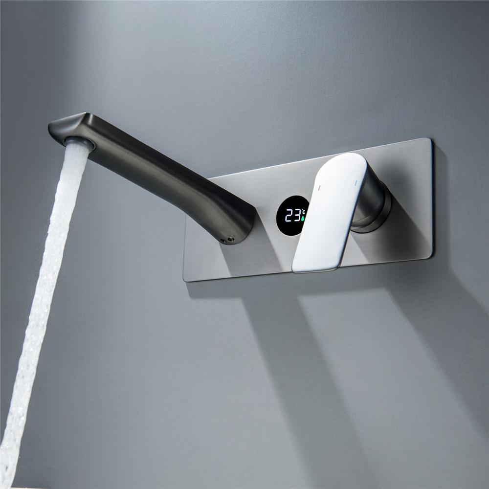 Brushed Gold Sigital Display Basin Faucet Concealed Bathroom Faucet In-Wall Basin Spout Mixer Lavotory Tap Combination Blanoir