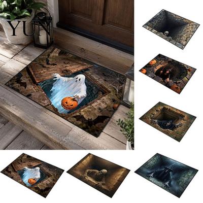 Halloween Doormat for Front Porch 3D Entrance Rug, Spooky Skeleton Depth Pattern Non-slip Entry Rug Absorbent Door Mat Bathroom Entryway Durable