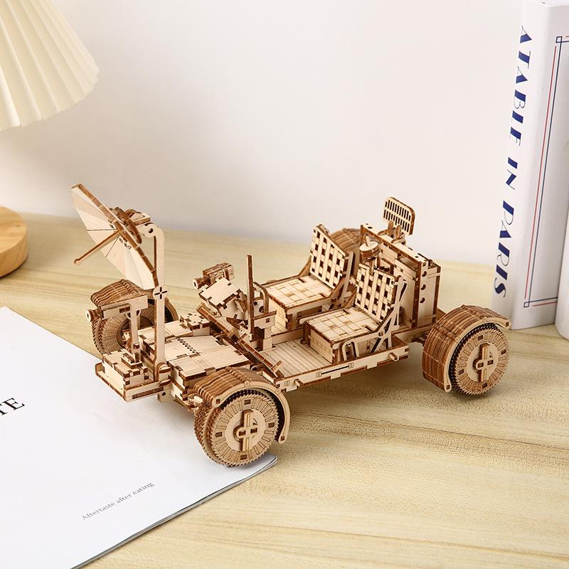 Cross-border Hot Selling 3d Wooden Three-dimensional Puzzle Moon Car Model Toys Children's Diy Toys Desktop Furnishings Wholesale