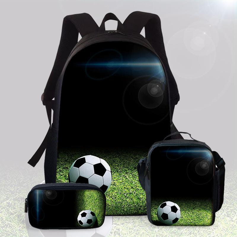 Football Cartoon Print Junior High School Backpack Three-Piece Children'S Schoolbag Primary School Backpack