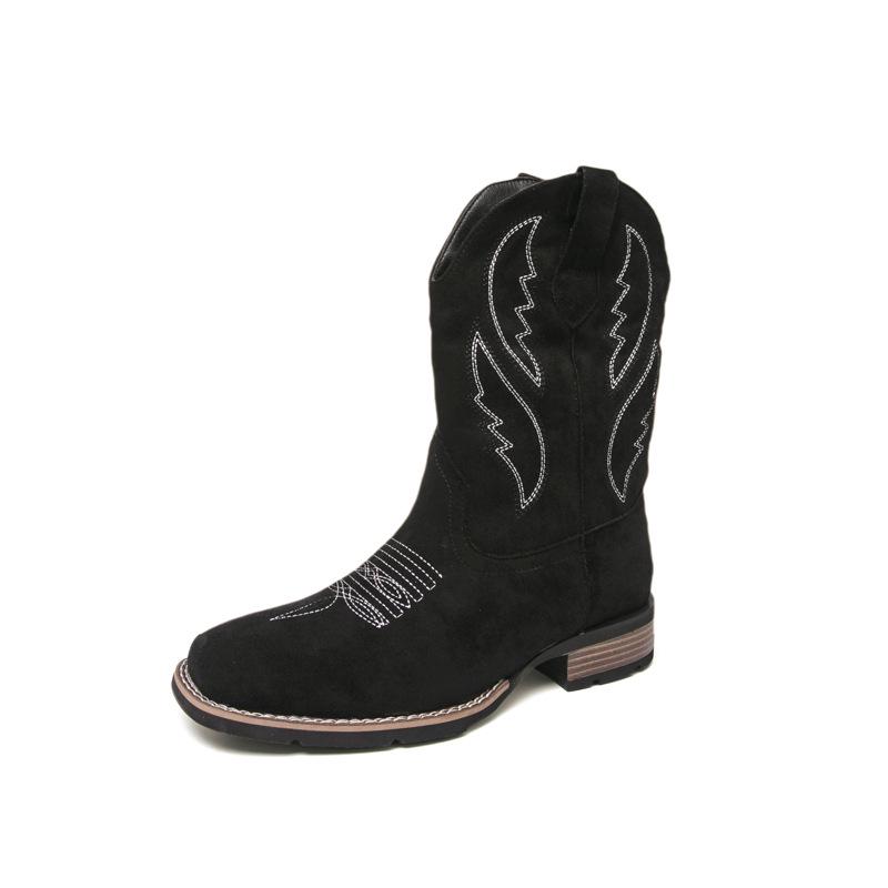 Herren Plus Size Bestickte Leder-Cowboy-Stiefel - Western Style zum Hineinschlüpfen Hohe Stiefel