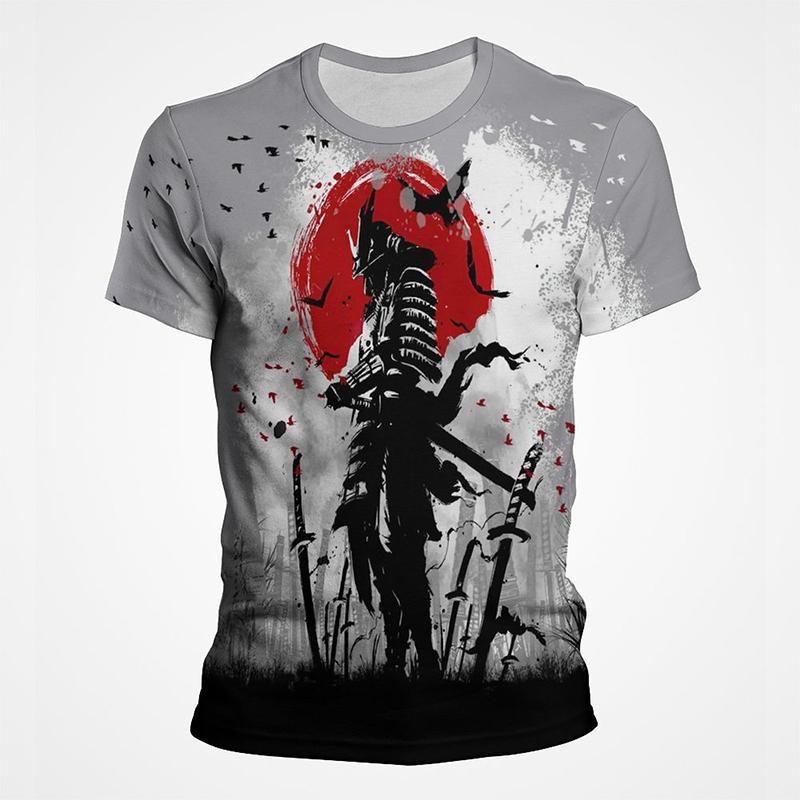 Vintage Samurai Ink Wash Graphic T Shirts For Men Women 3d Printing Short Sleeve Mens Tee Top Streetwear T shirt Tee