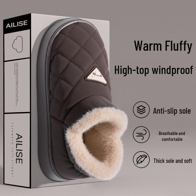 2025 Men's Extra Large Non-Slip Warm Cotton Slippers - Autumn/Winter Indoor Shoes for Elderly with Thick Sole and Heel Cover