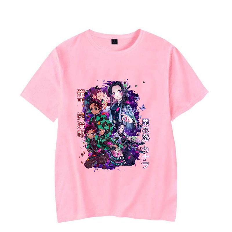 New Fashion Kamado Tanjirou Tsuyuri Kanao Print T-Shirt Casual Short Sleeve Anime Graphic Tee Shirt Unisex Loose Harajuku Shirts