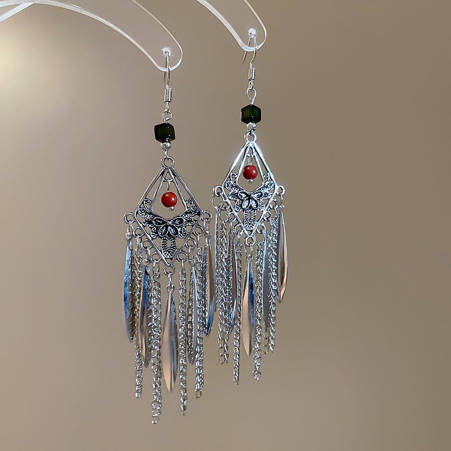 Bohemian Ethnic Style Feathers Fringed Earrings Ear Hooks Personalized Vacation Wind Ears