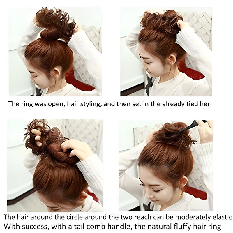 Messy Hair Bun Extensions Rubber Band Synthetic Hair Extension Curly Wavy Messy Synthetic Chignon Scrunchy Updo Hairpiece For Women Girls