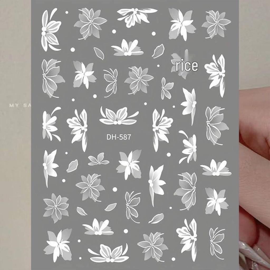 Trending Liquid Pure Desire White Floral Nail Stickers - Hand-Painted Flower Design