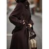 Black woolen coat women's new winter thickened lace-up long woolen coat