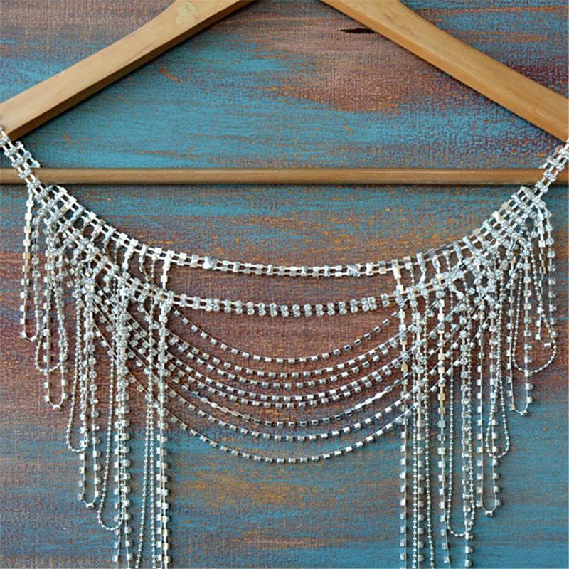 

European And American Fashion New Bridal Multi-Layer Rhinestone Shoulder Chain Women S Party Wedding Shiny Crystal Fringed Shawl Necklace