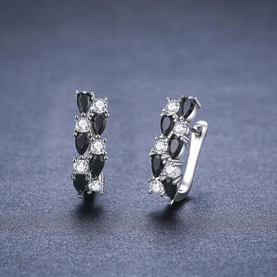 Huitan Black and White CZ Hoop Earrings for Women Newly Designed Fashionable Female Accessories Daily Wear Wedding Trend Jewelry