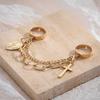Heart Pendant Double Linked Chain Fashion Personality Ring