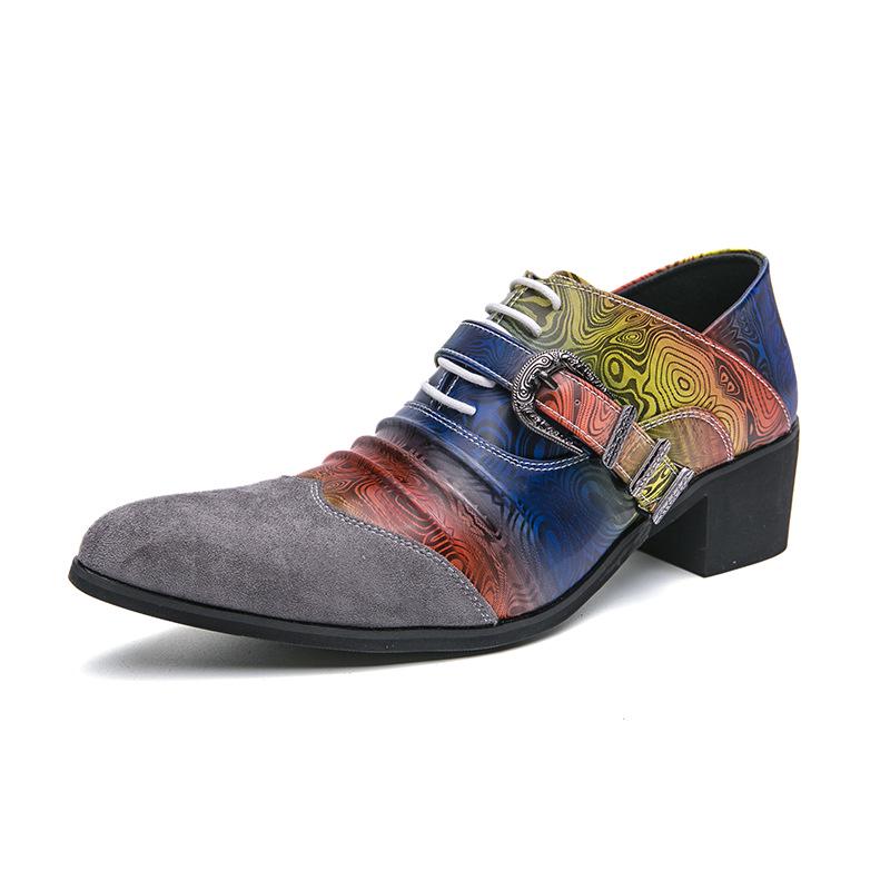 Men's Plus Size Casual Colorful Leather Shoes with Buckle Low-Top High-Heel Sole