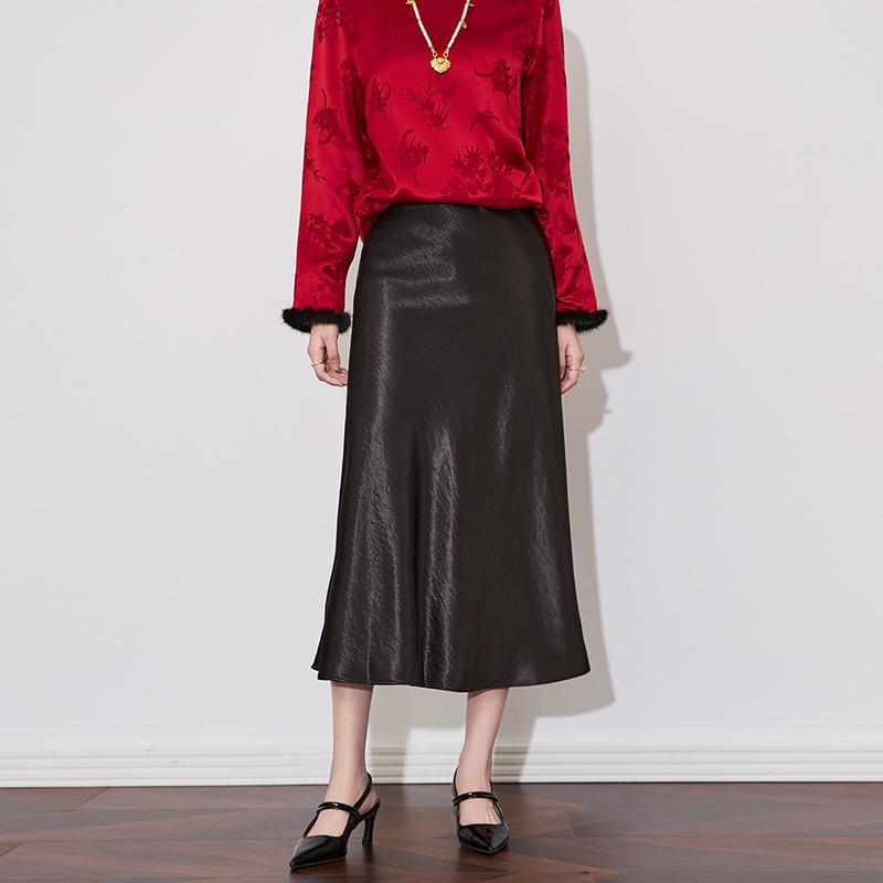 

Юбка из высококачественного позолоченного атласа с драпировкой — роскошный стиль знаменитостей для женщин, весенняя коллекция