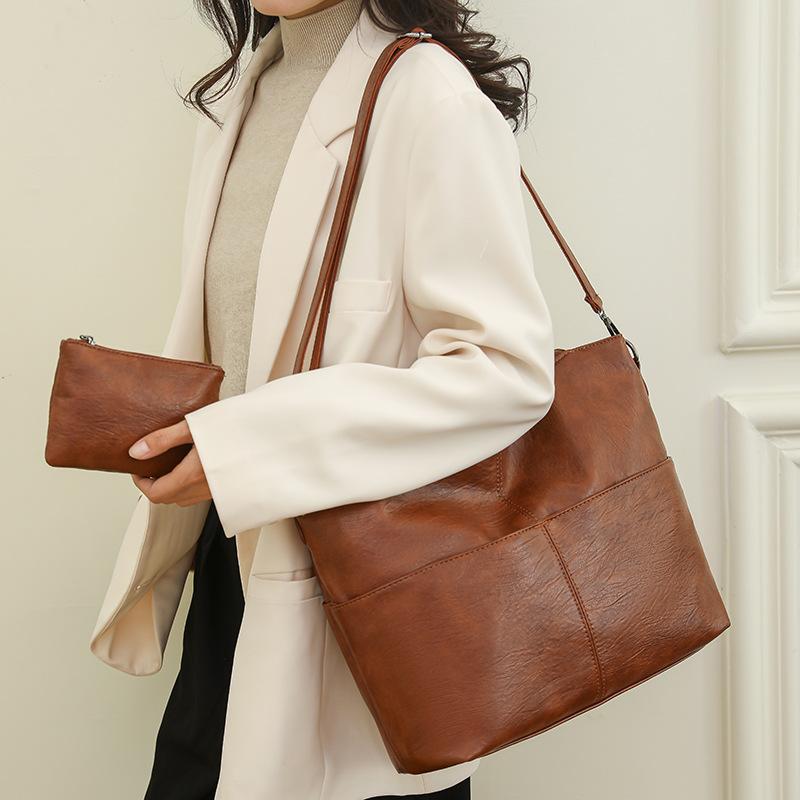 Pu Women's Bag New Fashion European and American Retro Tote Bag Casual Shoulder Crossbody Bag Large Capacity Mother and Child Bag Two-piece Set