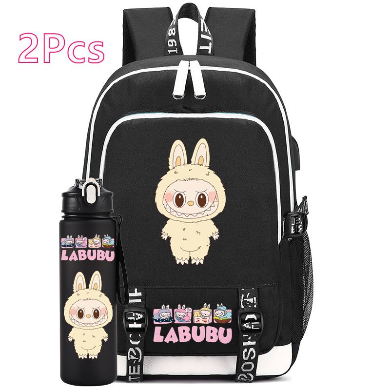 2Pcs/set Anime Cute Printed Backpack with Water Bottle Student Boy Girl Schoolbag Large Capacity Waterproof Bookbag Kid Gift