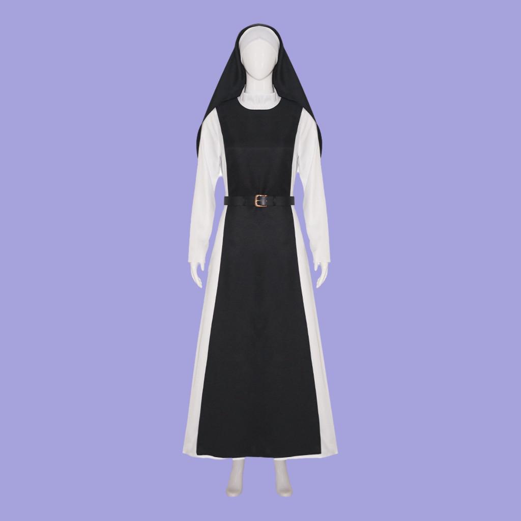 2024 New Flawless Nun Cosplay Costume For Halloween Role Play Virgin Mary Nun Outfit