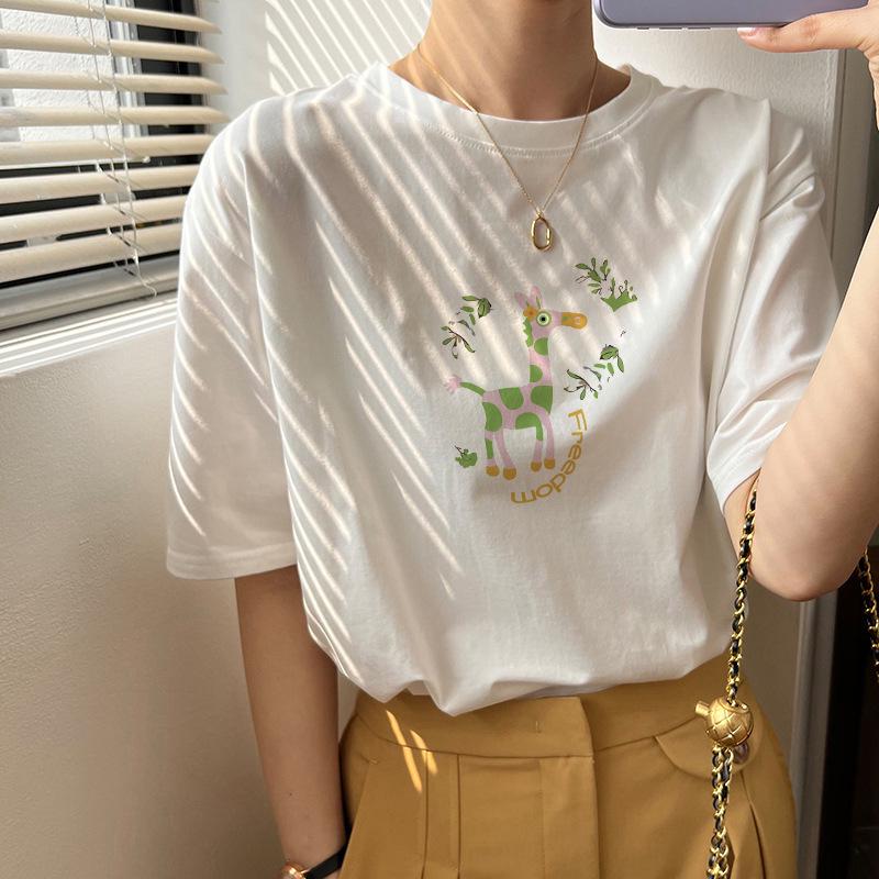 

2025 New Women s Pure Cotton Short Sleeve Straight Shoulder Niche T-Shirt M