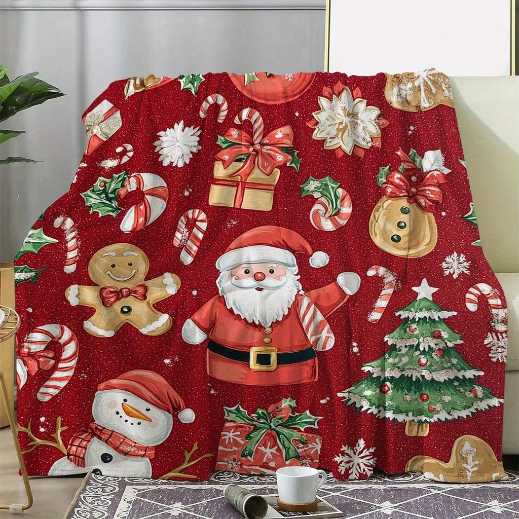 JIT 1pc Winter White Deer Christmas Polyester Blanket 2D Flat Print Elegant Home Decor Bedroom Sofa Throw Cozy Charming