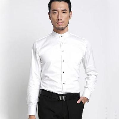 Pure Cotton White Men's Stand Collar Long Sleeve Formal Shirt Regular  Fit