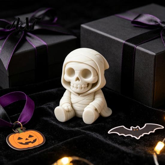 Hand Painted Ghost Ornament 3D Printed Halloween Mummy Figurine, Blank DIY Paintable Bandage Pumpkin Statue, Creative Holiday Gift Mini Desktop