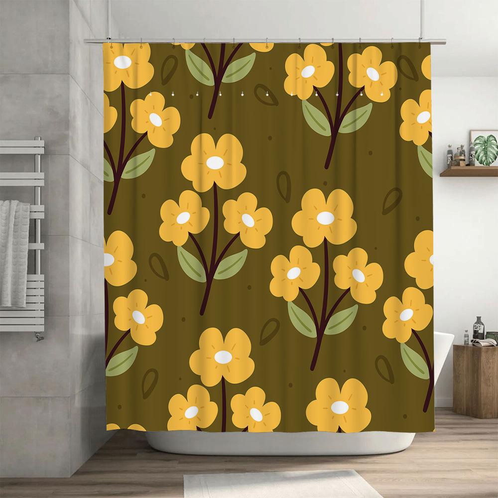 Yellow Flowers Shower Curtain 3D Print Bathroom Decor Waterproof Fabric Printing Shower Curtains For Kids Bathrooms