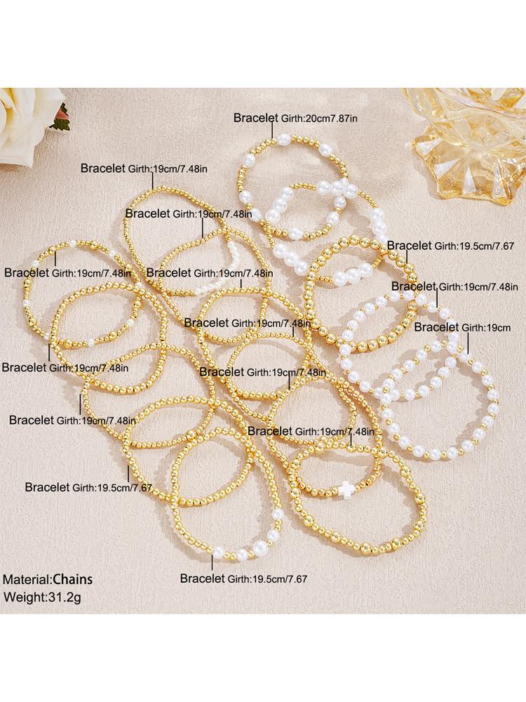 31/18/16/15/7pcs Simple Beaded Pearl Cross Bracelet Set For Women Vacation Dating Birthday Daily Wear Party Jewelry Accessory