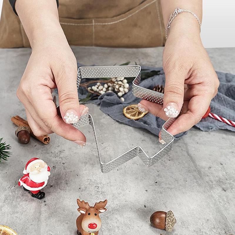 1Pcs Christmas Tree Shape Stainless Perforated Seamless Tart Ring Quiche Ring Tart Pan Pie Tart Ring Outdoor Tableware