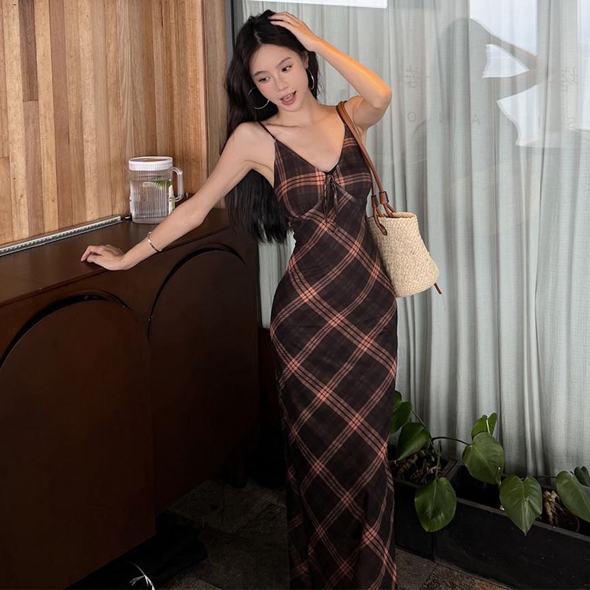 French Lattice Strap Dress: Slimming, Waist-Cinched Retro Summer Beach Dress for Pear-Shaped Women Medium