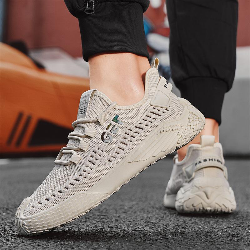 

2025 summer new men s shoes breathable mesh hollow thin deodorant sports shoes fashion versatile personality casual shoes 44 бежевый