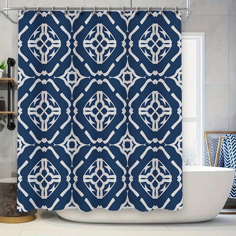 

Blue White Shower Curtain Set 3D Waterproof Bathroom Decor Home Decoration Printing Bath Liner Shower Curtain Blue Floral Print W60H190(CM)-1 Pcs