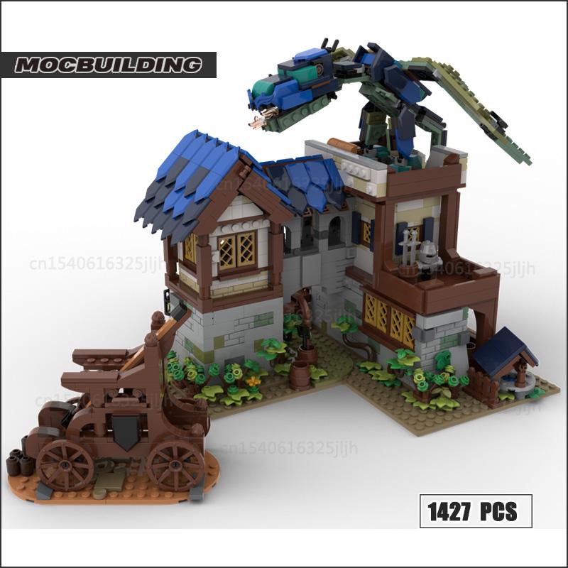 Medieval Town MOC Building Blocks Town Market House Architecture Watermill Technology Bricks Display Model Creative Toys Gifts