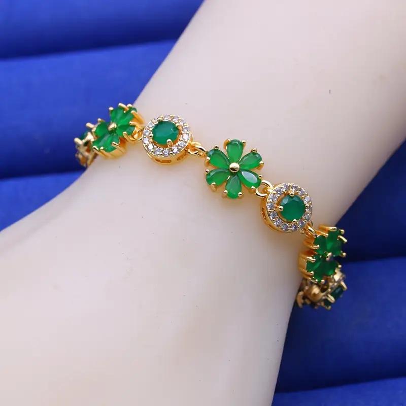 Romantic Flower Design Fresh Green Heavy Industry Zircon Bracelet European and American Fashion Exquisite Bracelet 2026