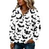 Women's Halloween Print Hoodie with Button Front - Long Sleeve Pullover Sweatshirt