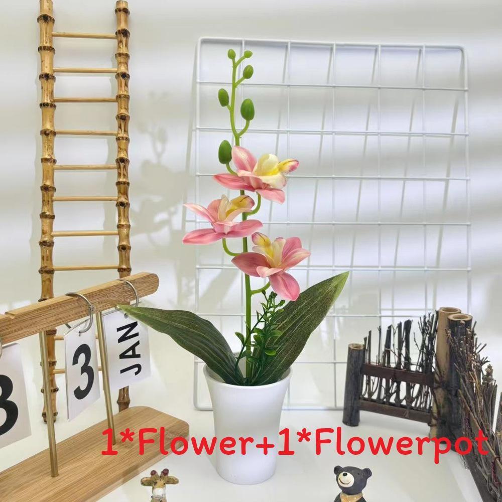

Cymbidium Faberi Rolfe Artificial Plant High Footed Open Pot Bonsai Decor White Pink