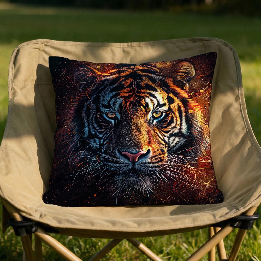 Tiger Animal Print Cushion Cover Soft Reversible  Durable Pillow Cover  MultiScene Use for Home  Car Daily Comfort