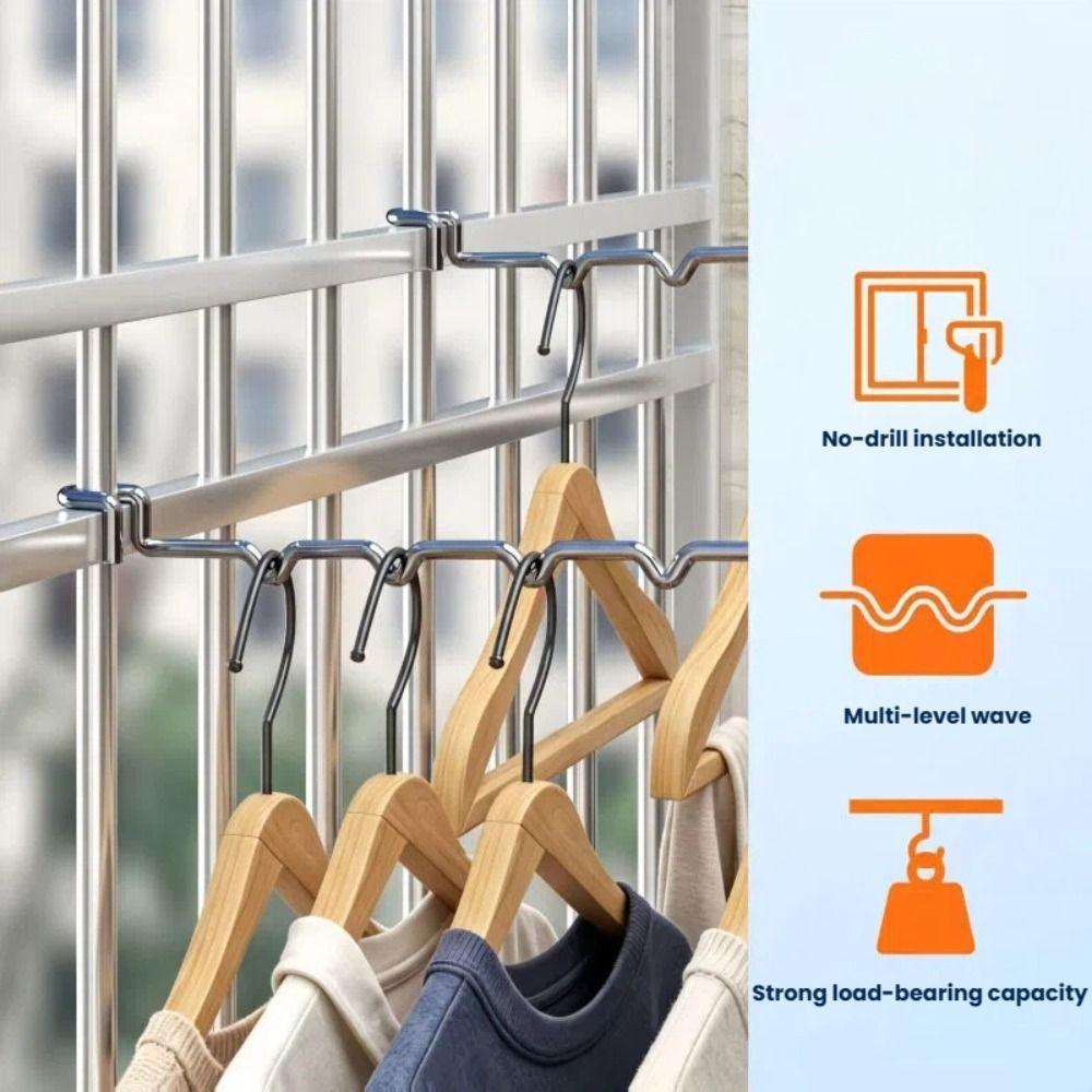 No Drill Railing Drying Rack Wave Shaped Clothes Storage Holder Window Railing Use