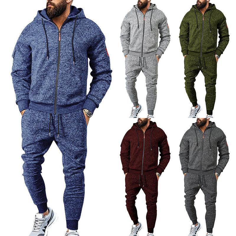 Men'S Hoodie Multi Pocket Hooded Long Sleeved Casual Sports Two-Piece Set