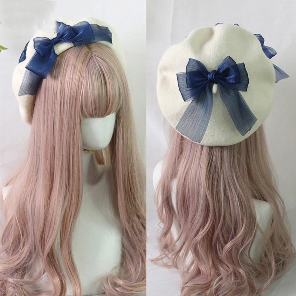 Multicolor French Artist Hat Ribbon Bowknot Lolita Cosplay Cap Chic Beret Hat for Girls