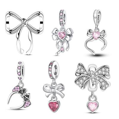 Copper Pink Bow Girl Heart Pendant Charms Fits 3Mm Original Bracelet Necklace Womens Fine Diy Jewelry Gifts New In