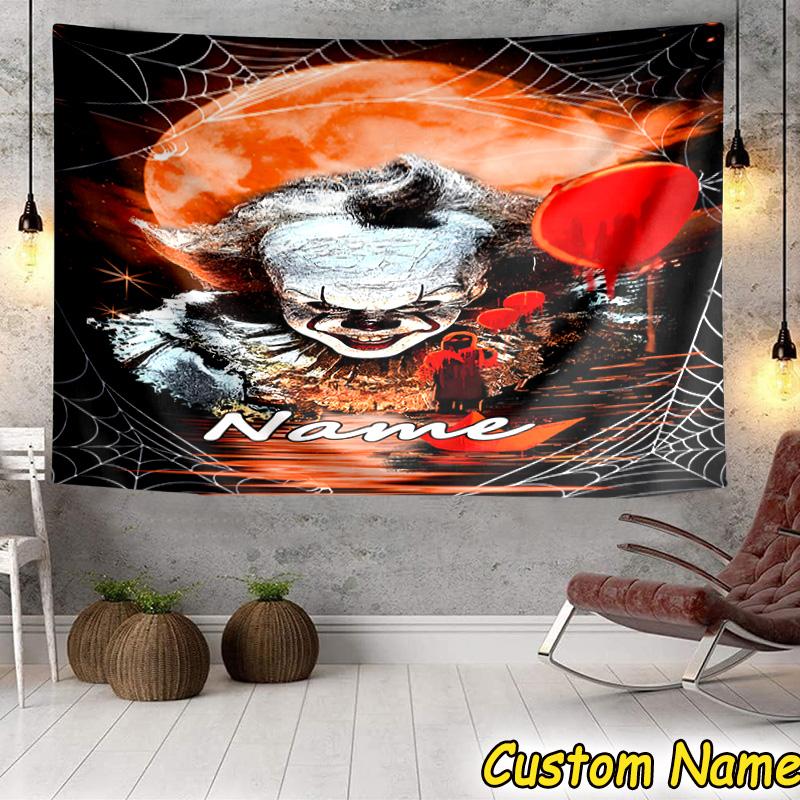 Custom Name Tapestry Clown Horror Tapestry Room Decoration Wall Hanging for Living Room Bedroom, dormitory, Birthday and Christmas gifts