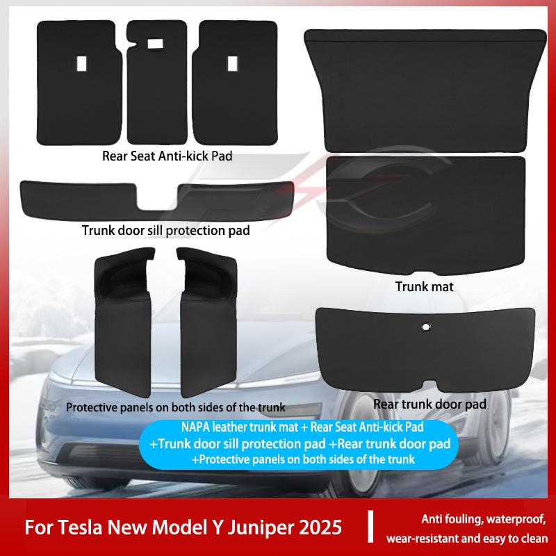 For Tesla New Model Y Juniper 2025 Leather Trunk Mats Rear Seat Back Protector Pad Backrest All Weather Liner Pet Anti-kick Pad