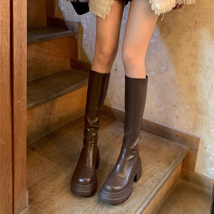 Soft Leather Version~ Elastic Thin Boots 2025 New Thick-soled Heightening Small Long Boots Women's Knee Knight Boots