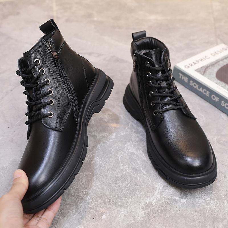 

Зимние мужские ботинки из натуральной овчины и меха 2024 года — теплые, удобные повседневные туфли из хлопка Martin 44 чёрный