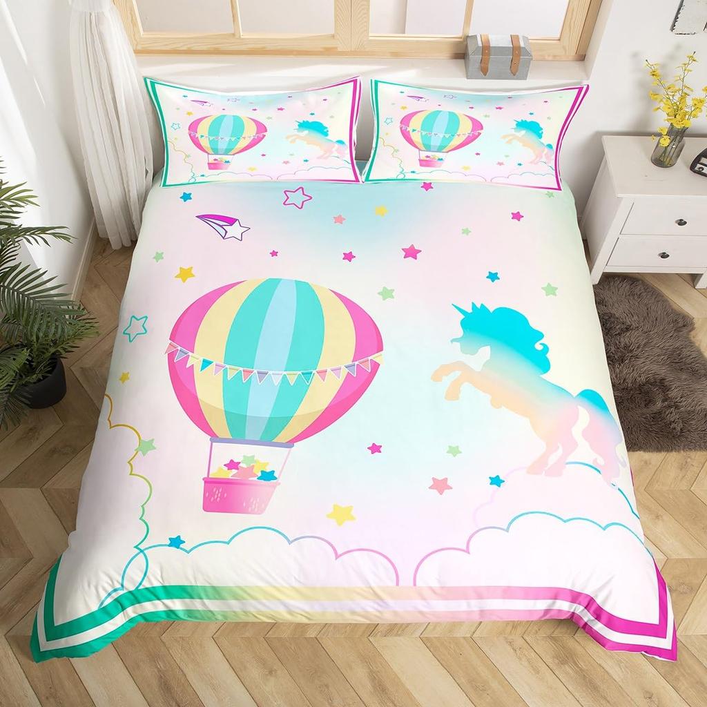 Cartoon Hot Air Balloon Bedding Set 3D Printed Duvet Cover Set Soft Single Twin Double Queen King Size For Kids Birthday Gift